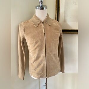 NEIMAN MARCUS New Frontier SIZE L  SUEDE PANEL ZIP UP SWEATER JACKET